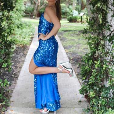 Blue Sequins Prom Dress