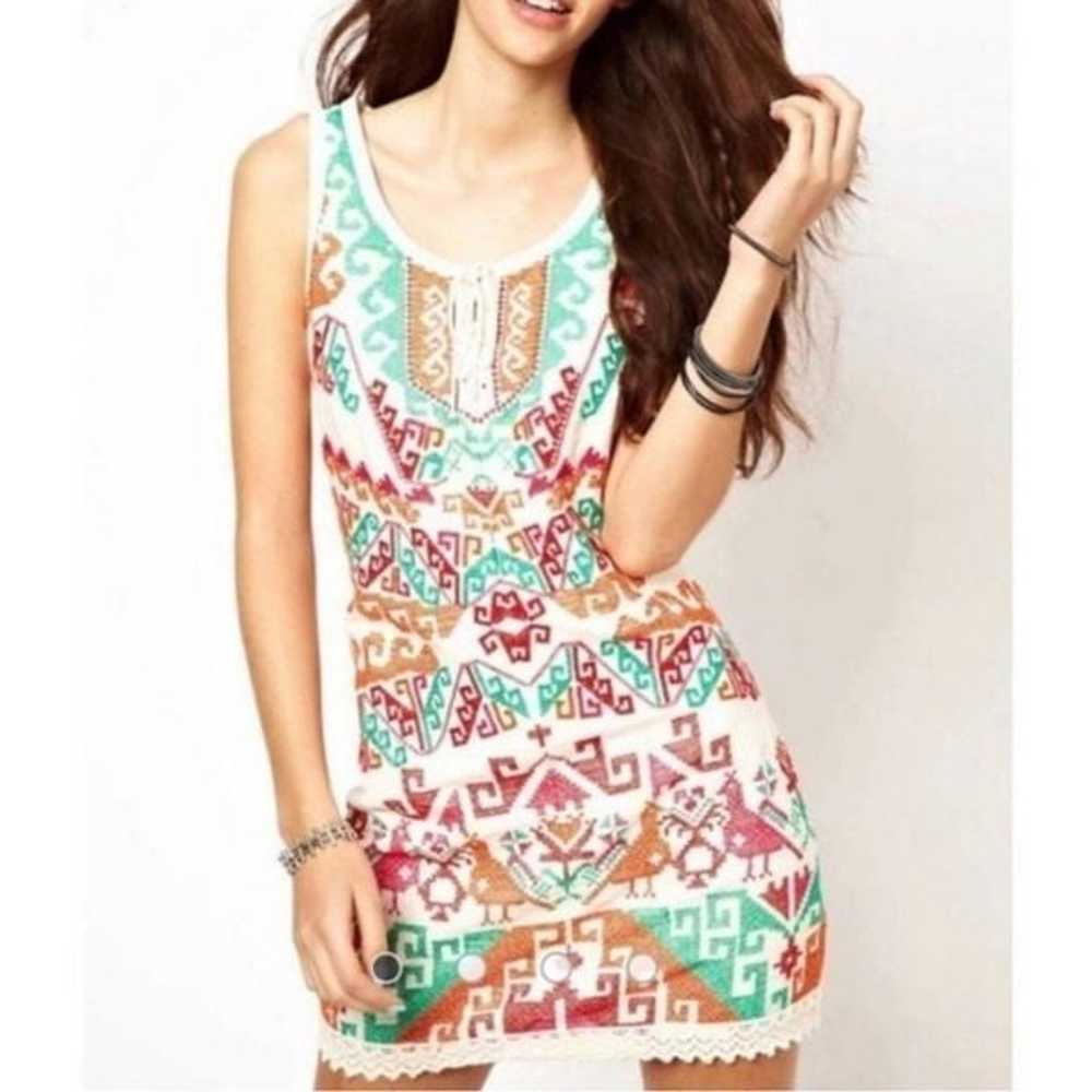 Free People Embroidered Sleeveless Aztec Shift Dr… - image 1