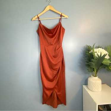 Showpo Burnt Orange Satin Cowl Neck Midi Dress - image 1