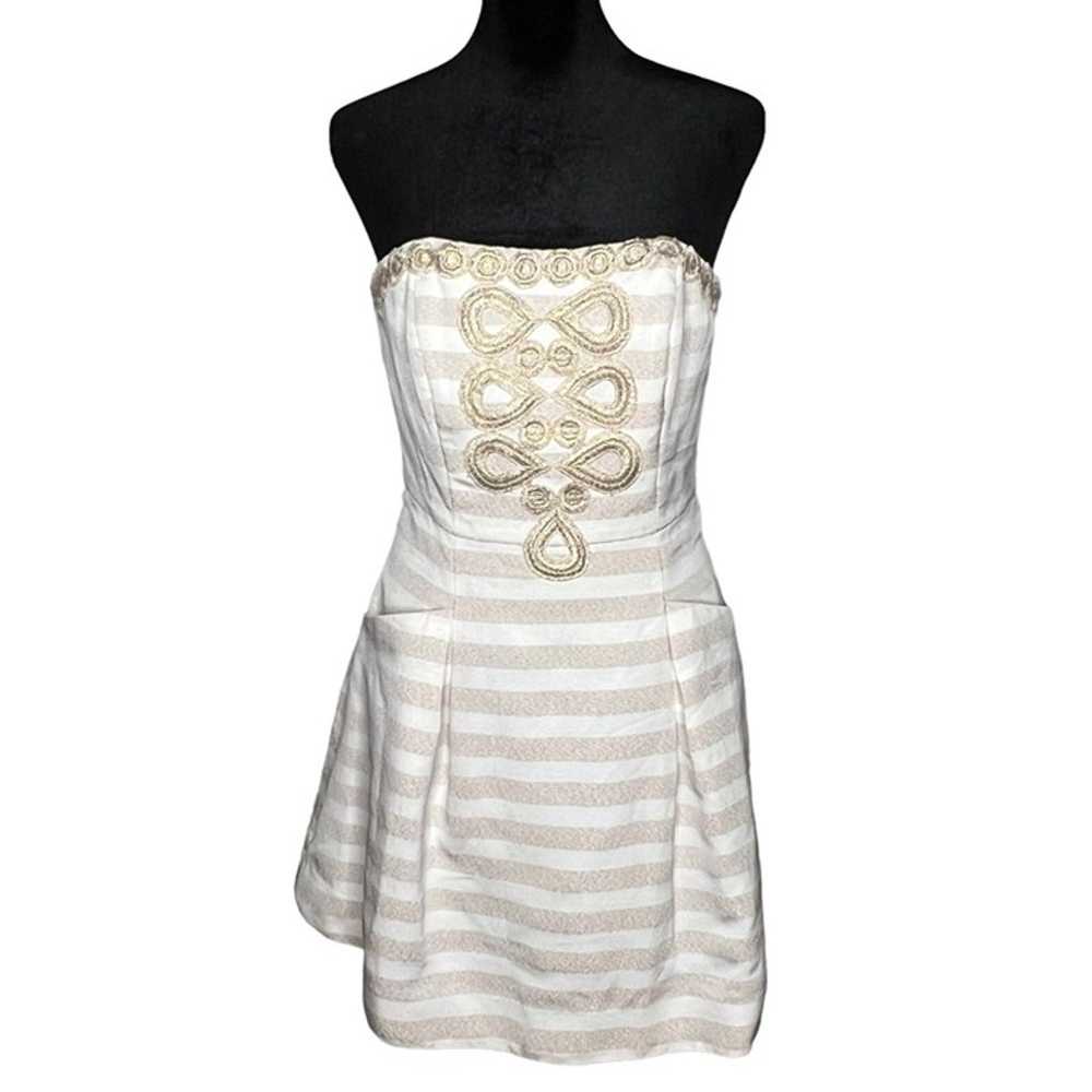 Lilly Pulitzer Blossom Dress Gold White Striped E… - image 2