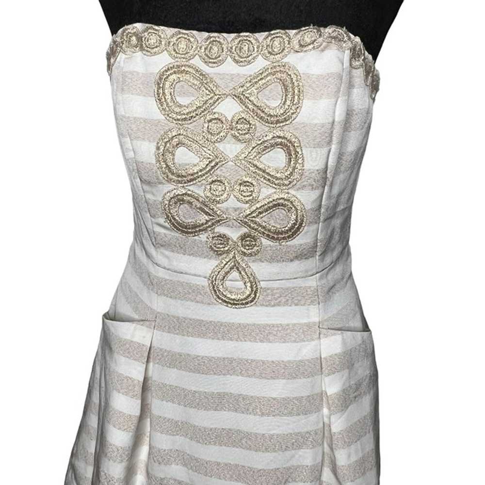 Lilly Pulitzer Blossom Dress Gold White Striped E… - image 5