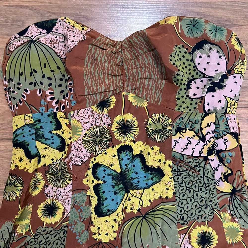 Nanette Lepore Silk Butterfly Midi Dress Straples… - image 3