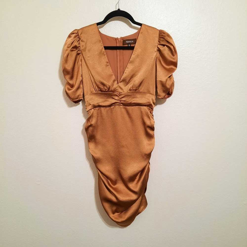 4Si3nna Diane Copper Ruched Dress Sz XS - image 3
