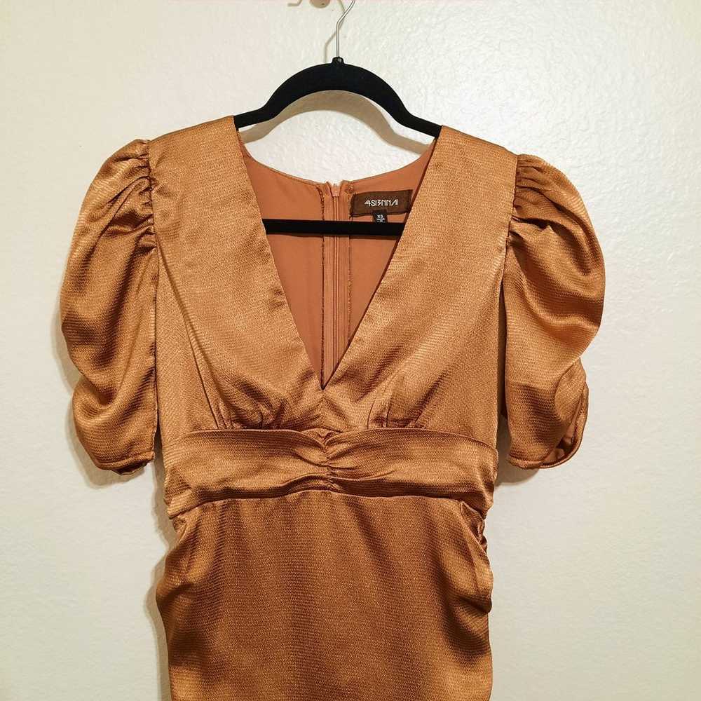 4Si3nna Diane Copper Ruched Dress Sz XS - image 4