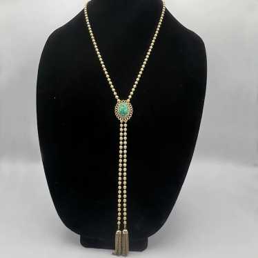 1973 Avon Ming Green Adjustable Lariat Necklace - 