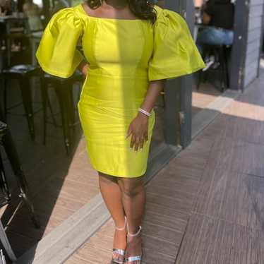 Lime Green Midi Balloon Sleeve Dress - image 1