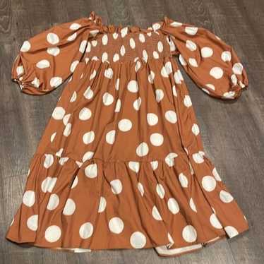 Amazing dress smocked  chest ruffle polkadot midi - image 1