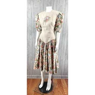 Vintage Floral Midi Dress Puff Laura Ashley Style… - image 1
