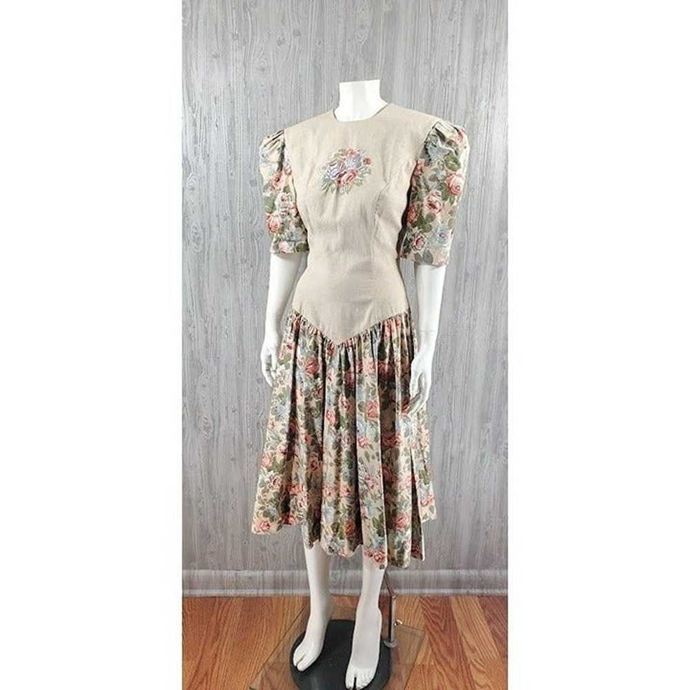 Vintage Floral Midi Dress Puff Laura Ashley Style… - image 2