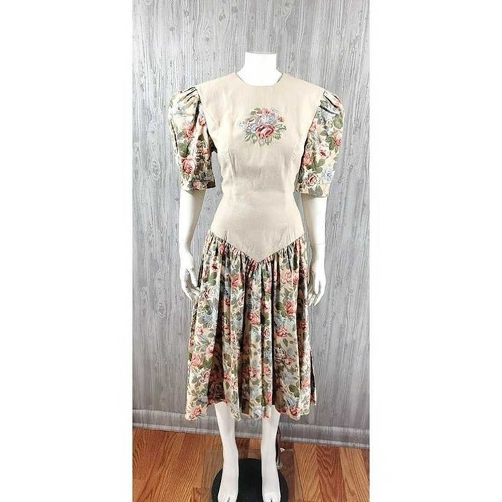 Vintage Floral Midi Dress Puff Laura Ashley Style… - image 3