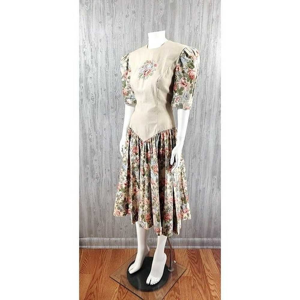 Vintage Floral Midi Dress Puff Laura Ashley Style… - image 5
