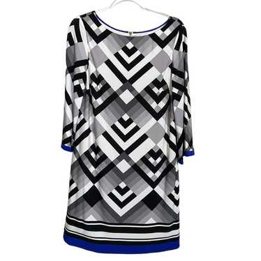 Eliza J Black Gray White Blue Short Sleeve Expose… - image 1