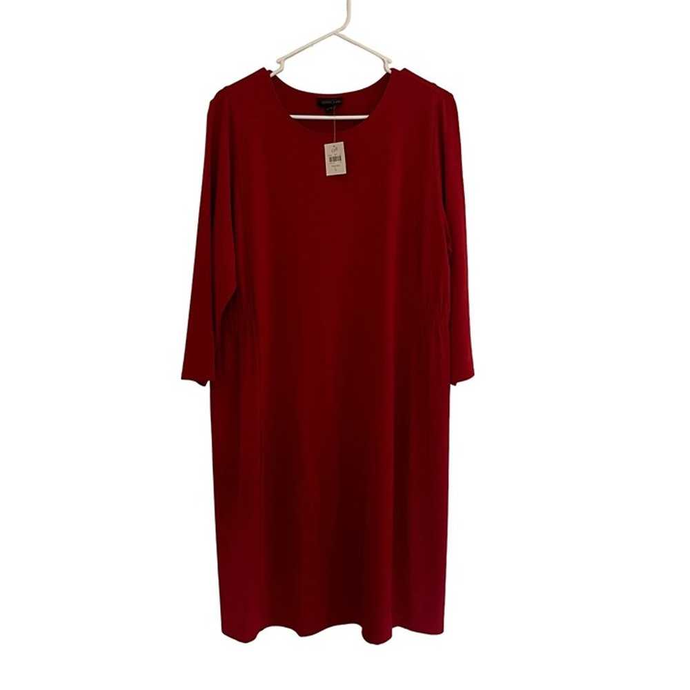 NWT J.Jill red 3/4 sleeve red dress crewneck ruch… - image 1