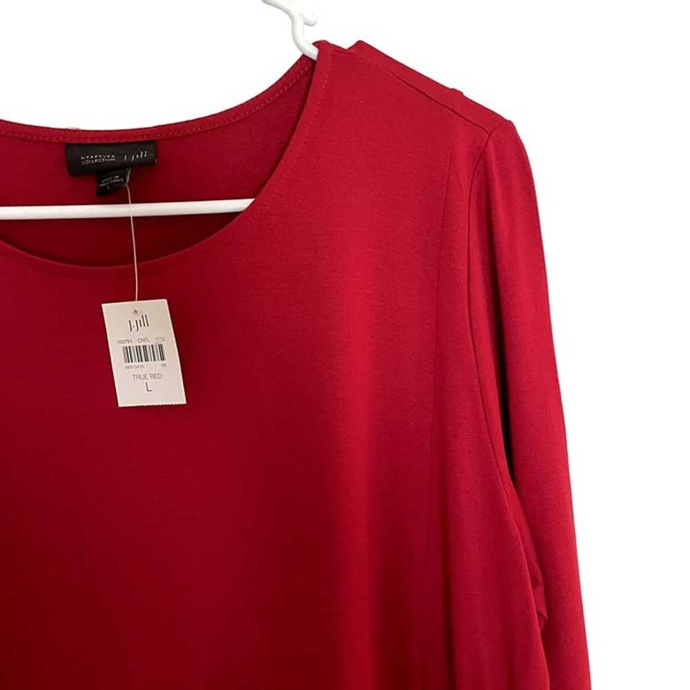 NWT J.Jill red 3/4 sleeve red dress crewneck ruch… - image 2