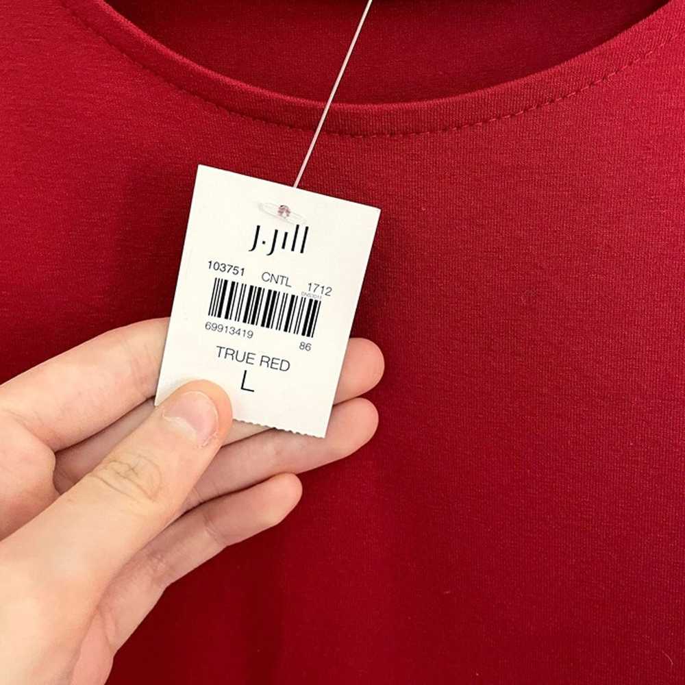 NWT J.Jill red 3/4 sleeve red dress crewneck ruch… - image 4