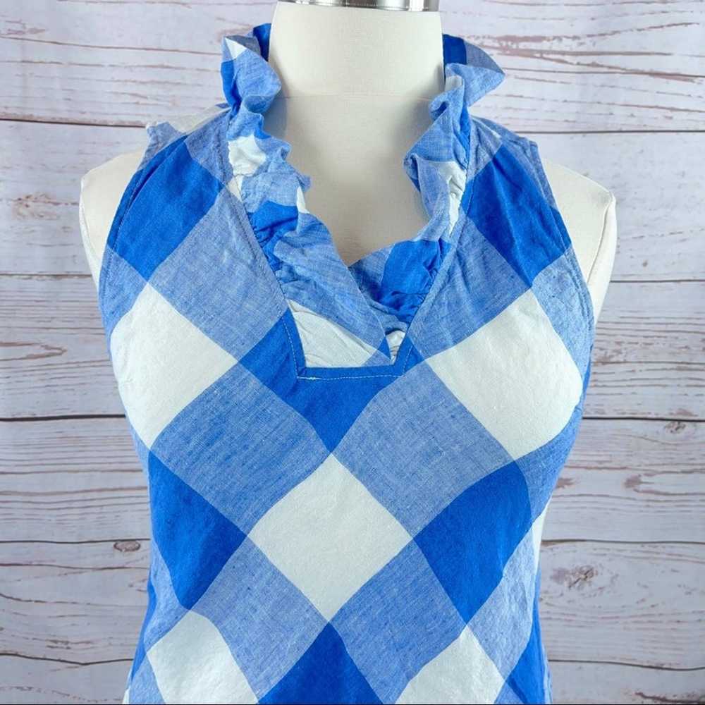 Crown & Ivy plaid blue and white ruffle neckline - image 2