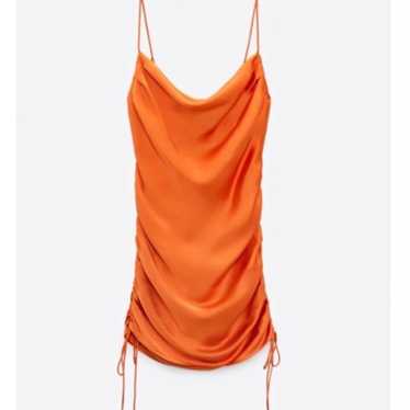 Zara Draped Orange Satin Mini Dress