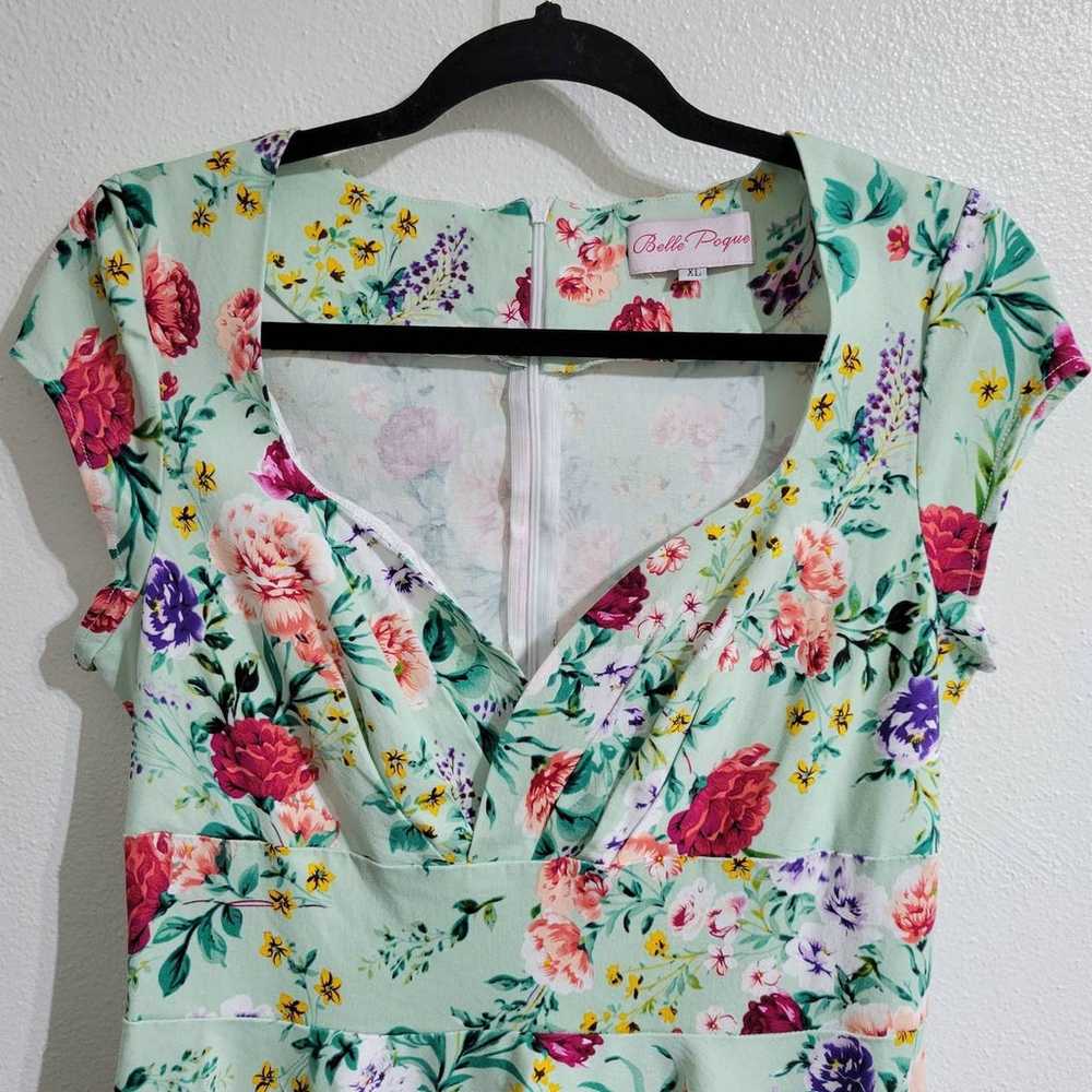 Belle Poque Retro V-Neck Floral Fit and Flare Dre… - image 3