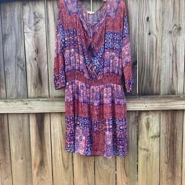 Lucky Brand red and purple peasant dress