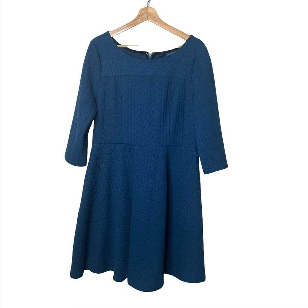 Modcloth Blue Textured Jacquard Fit & Flare Knit … - image 1