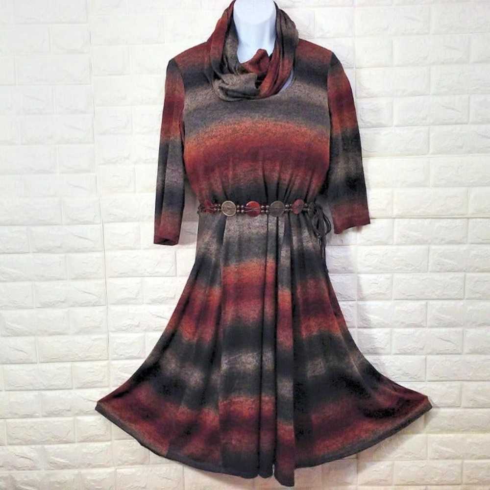 Robbie Bee Knit Dress Sz-XL Belt Scarf - image 2