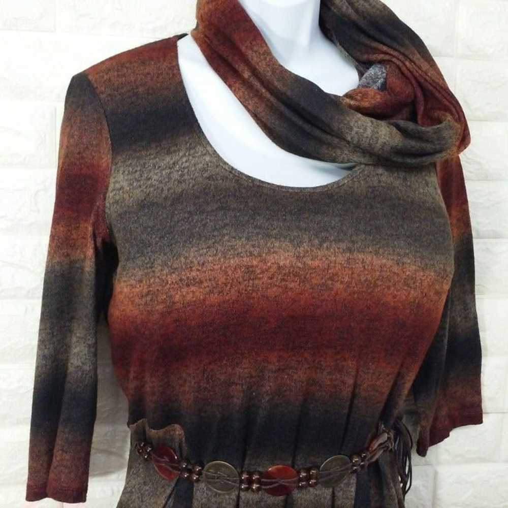 Robbie Bee Knit Dress Sz-XL Belt Scarf - image 5