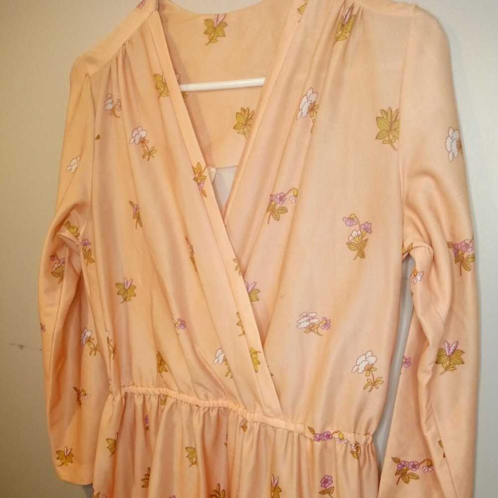 VTG 60s 70s retro Peach Floral full skirt midi dr… - image 5