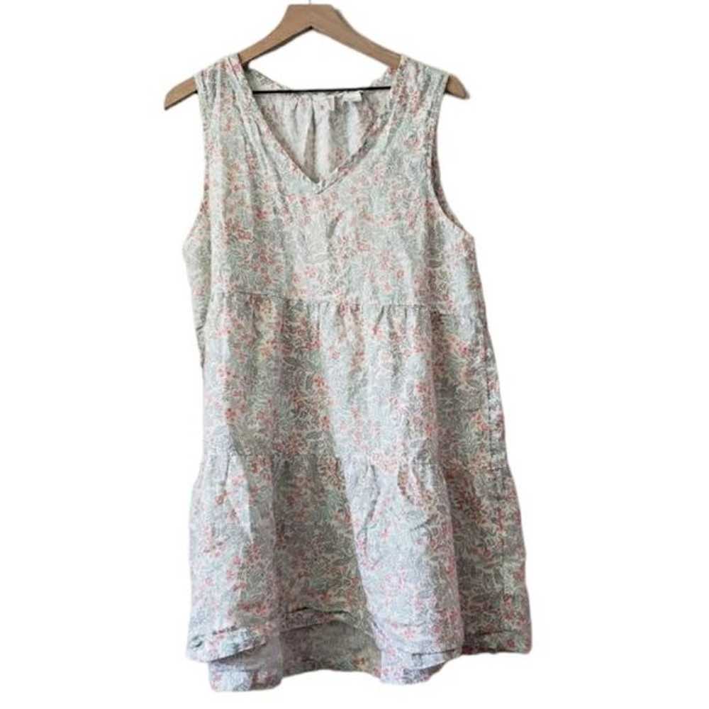 Joie Floral 100% Linen Sun Dress Sz XL  Tiered Gr… - image 1