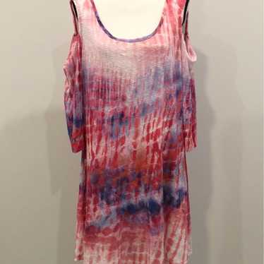 David Cline Tie Dye Cold Shoulder Dress