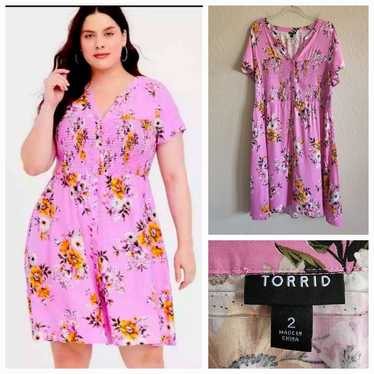 Torrid Pink Floral Shirt Dress Size 2 - image 1