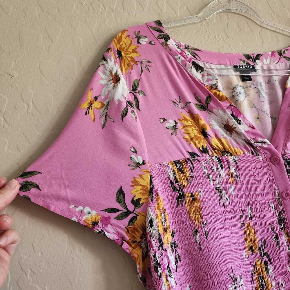 Torrid Pink Floral Shirt Dress Size 2 - image 3