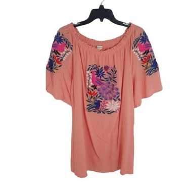{Velzera} Coral Embroidered Tunic Dress