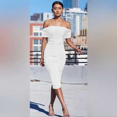 V.I.P. Treatment White Mesh Ruched Bodycon Midi Dress