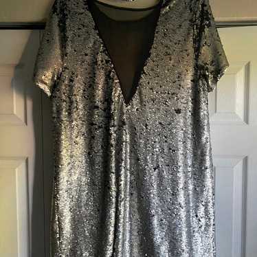 Silver and black sequin dress