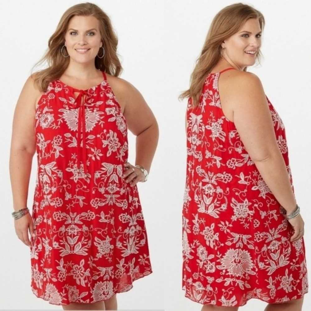 Westport Red Embroidered Floral Dress Size 2X - image 2