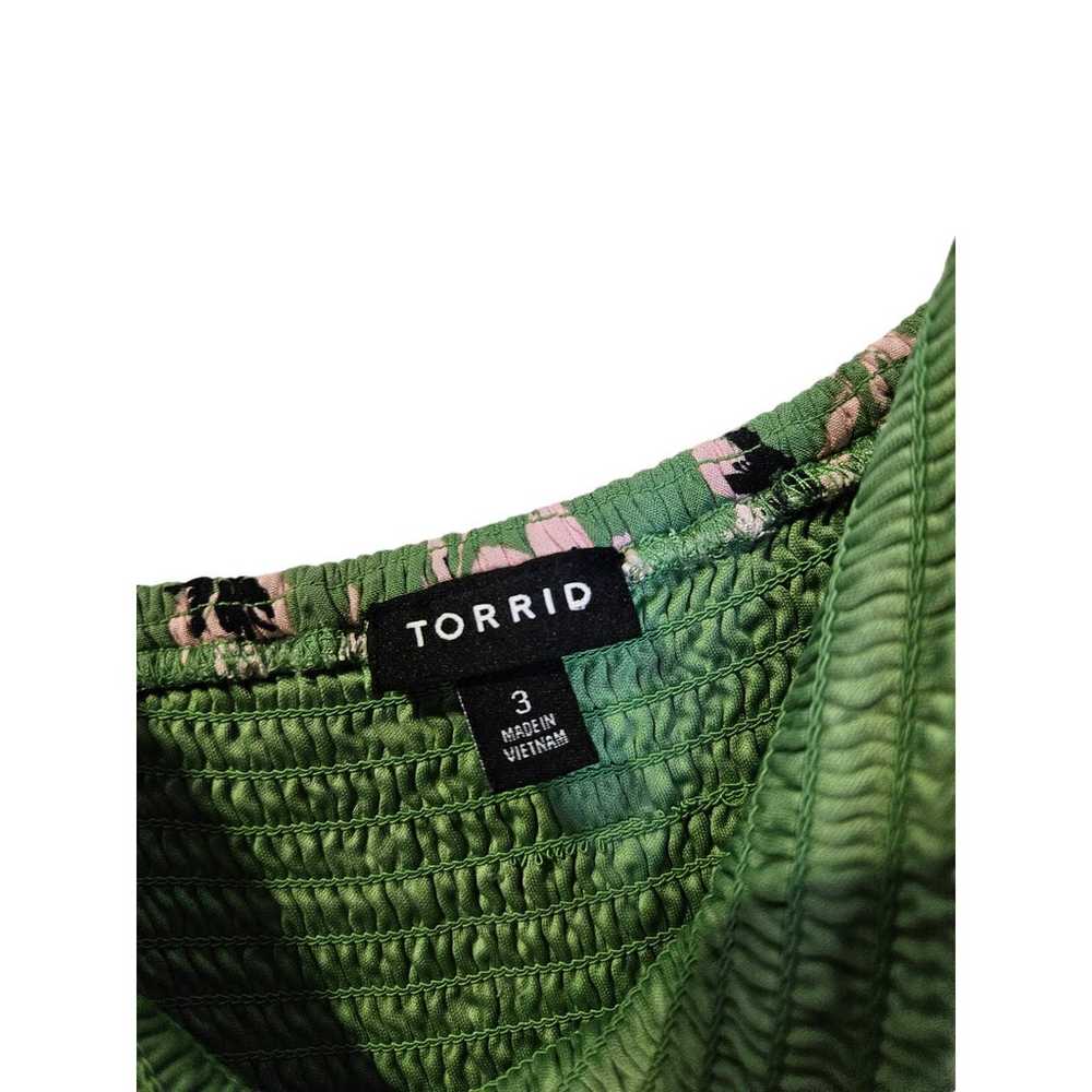 Torrid 3 Green Floral Challis Smocked Midi Dress … - image 2