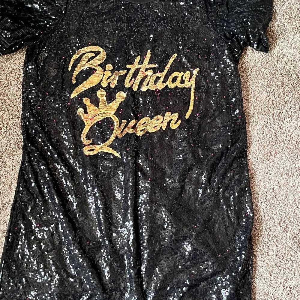 Black & Gold Sequin Plus Birthday Queen Dress - image 4
