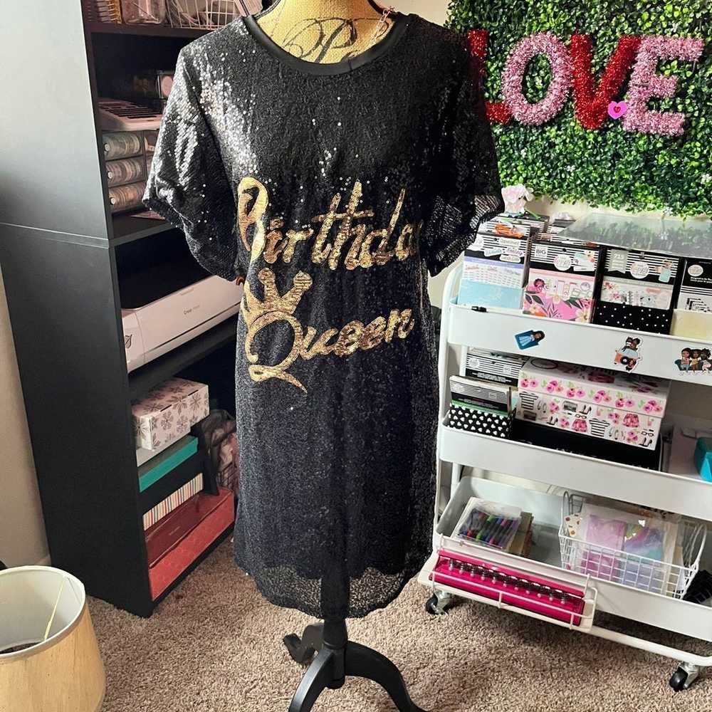 Black & Gold Sequin Plus Birthday Queen Dress - image 5
