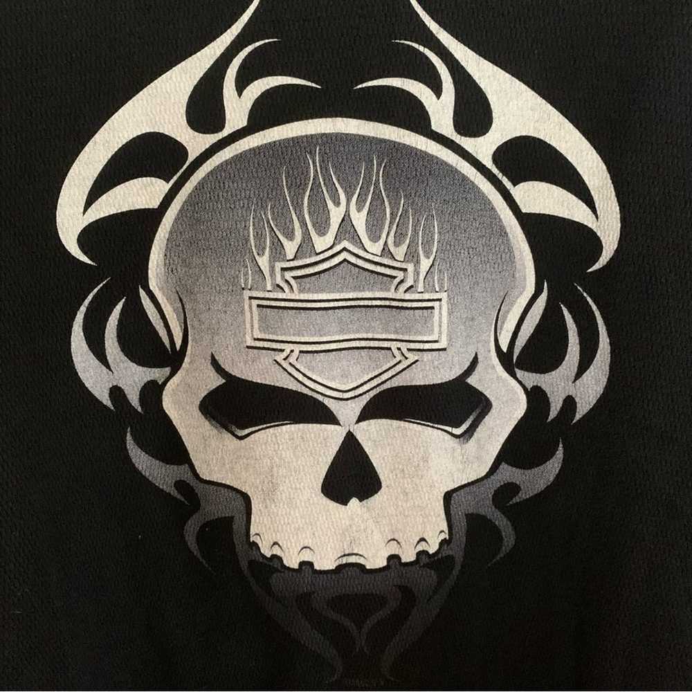 Harley Davidson Y2K Black Skull Flames Thermal L/… - image 4