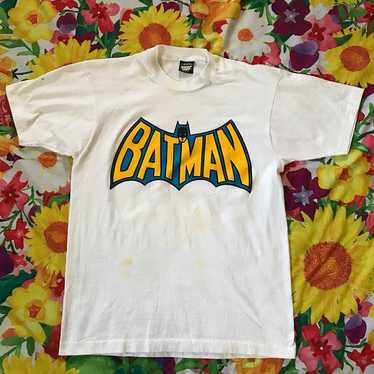 Vintage 80s 1989 Batman Logo DC Comics White Grap… - image 1