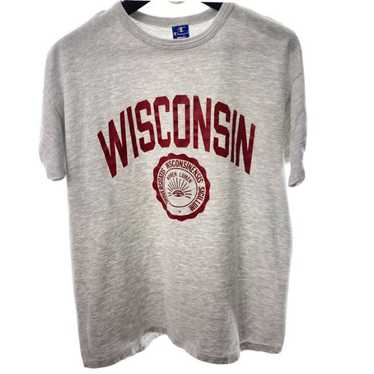 Champion Wisconsin University L Gray T-shirt Vint… - image 1