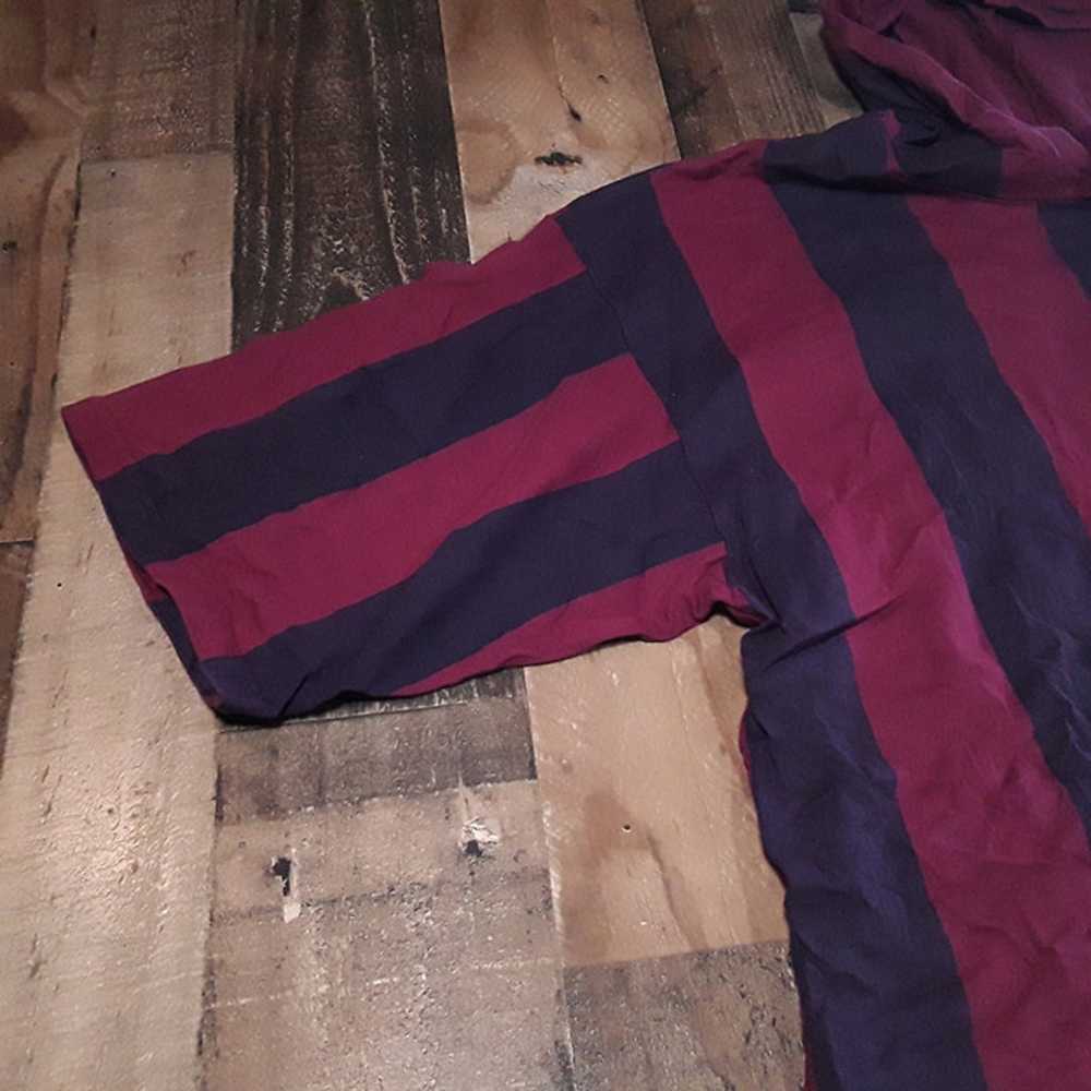 Vtg 90s First Run Hooded T Shirt Red Blue Striped… - image 3