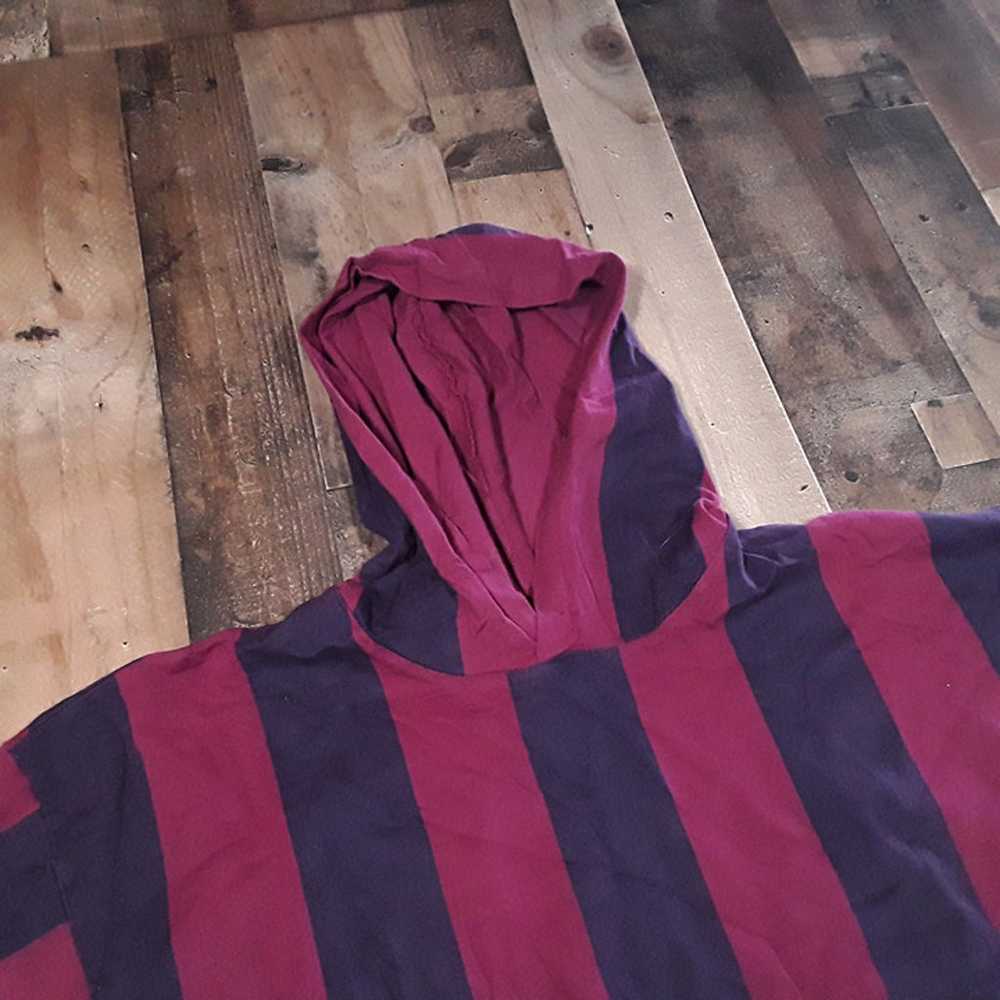 Vtg 90s First Run Hooded T Shirt Red Blue Striped… - image 4