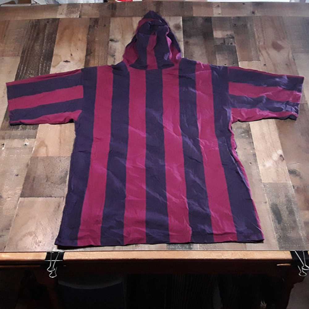 Vtg 90s First Run Hooded T Shirt Red Blue Striped… - image 7