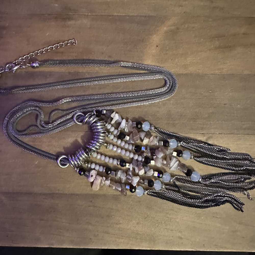 Other Long boho two tone bead fringe necklace - image 2