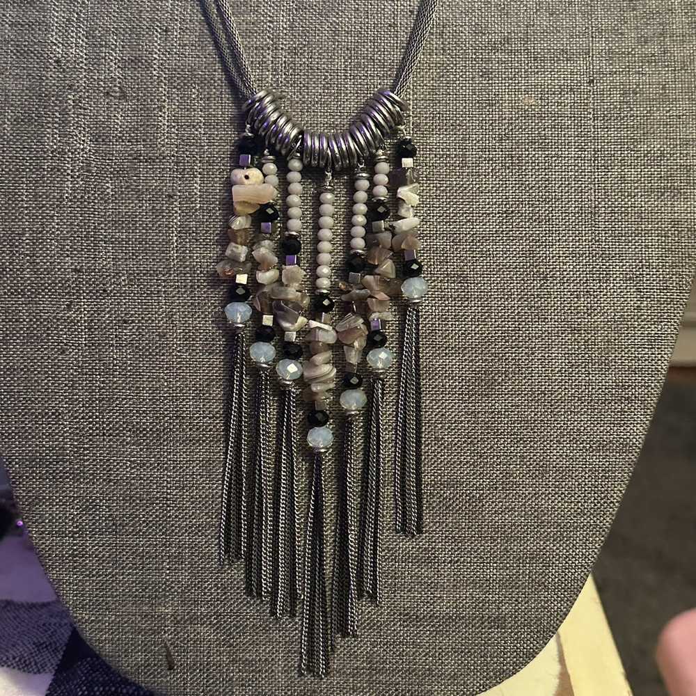 Other Long boho two tone bead fringe necklace - image 4