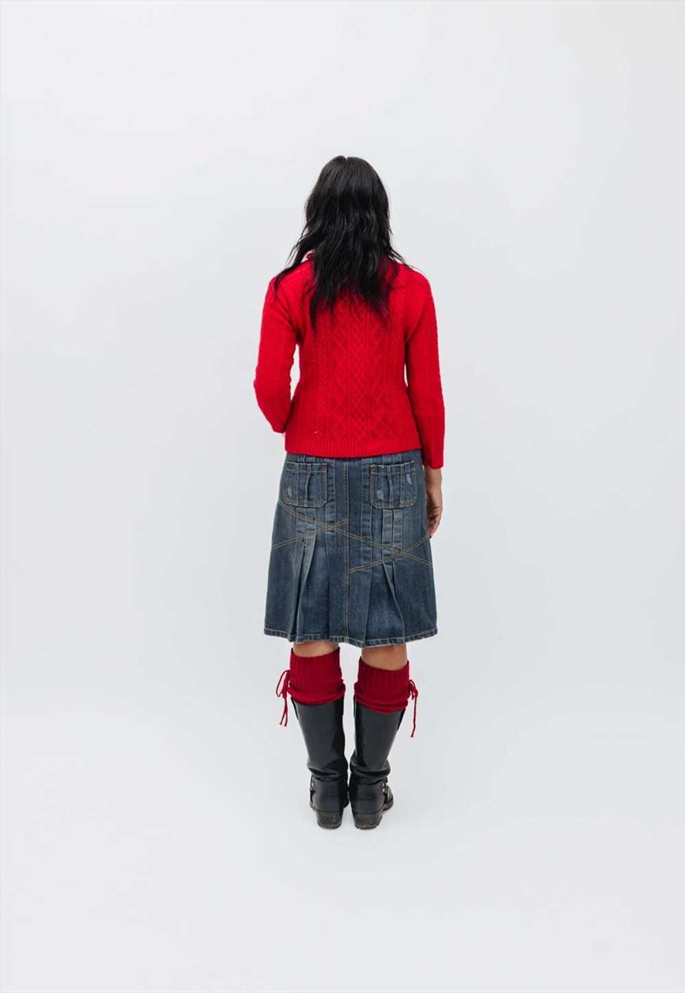 Vintage Late 90s Grunge Denim Pleated Midi Skirt - image 5