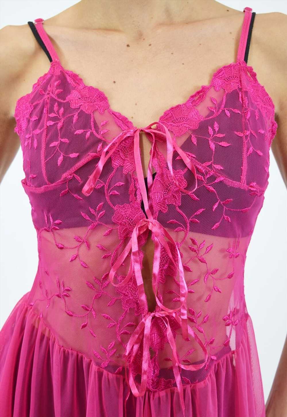 Vintage 90's Mini Lingerie Dress in Pink Embroide… - image 3
