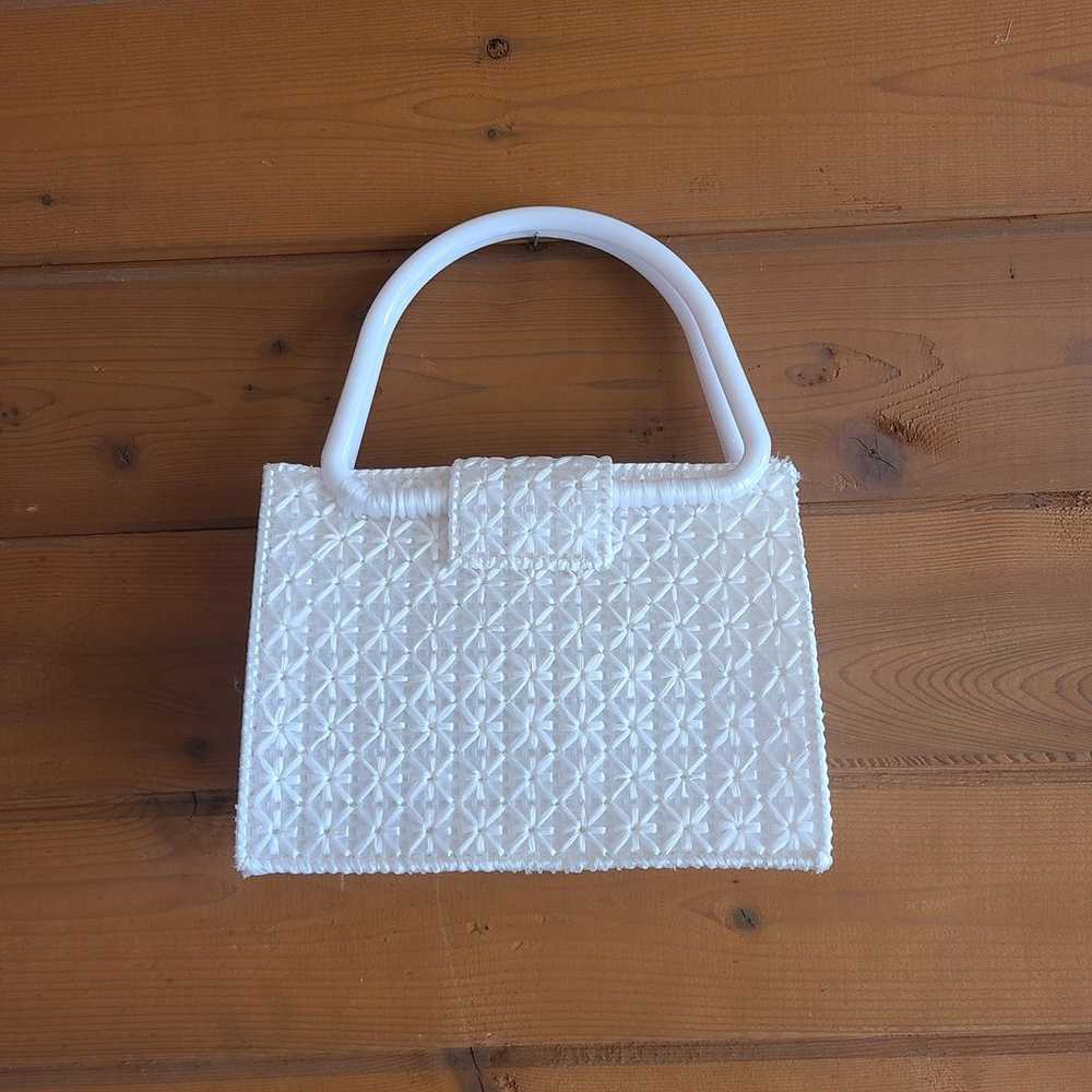 Vintage Woven White Purse Bag Foldover Clasp 60's… - image 2
