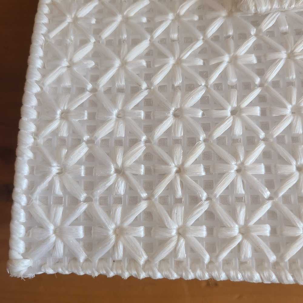 Vintage Woven White Purse Bag Foldover Clasp 60's… - image 3